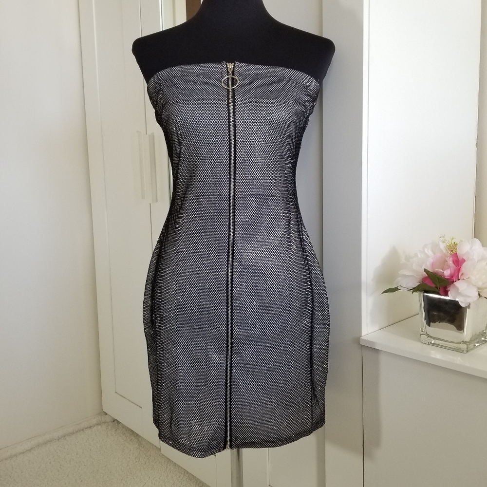 Blashe Black Silver Mesh Bodycon Mini Dress